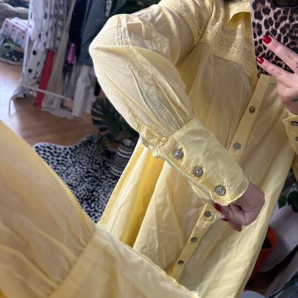Free People Long Sleeve Button Front Mini Tunic Shirt Dress Yellow Size Small - Picture 5 of 8